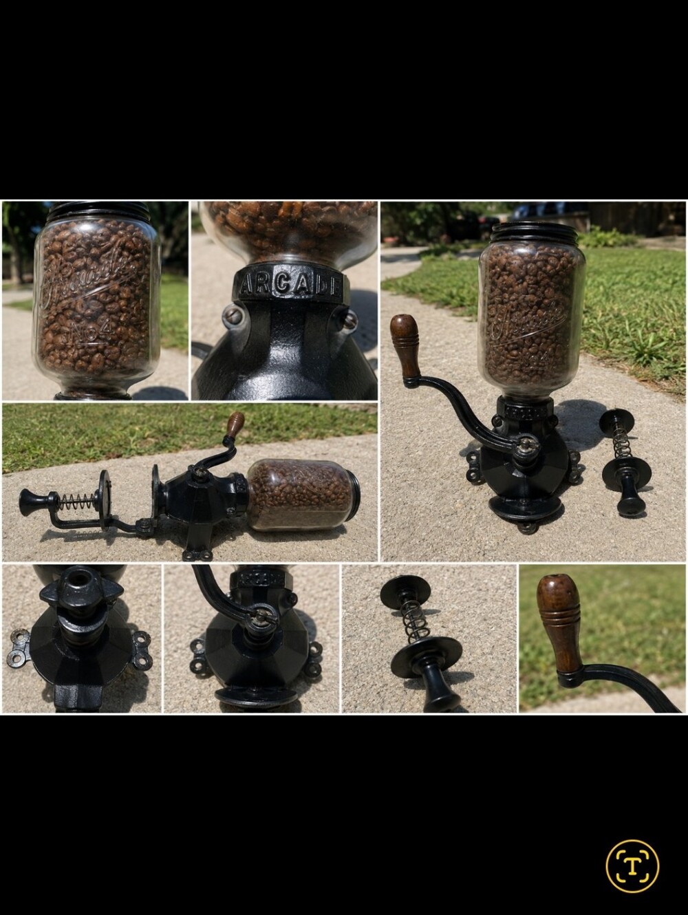 Arcade Wall-Mounted Glass Grinder with Black Metal and Brown Wood Handle